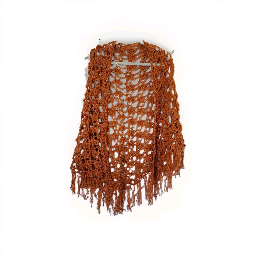 70s Inspired Handmade Crocheted Shawl Made w/ Vintage 70s Yarn Burnt Orange NEW